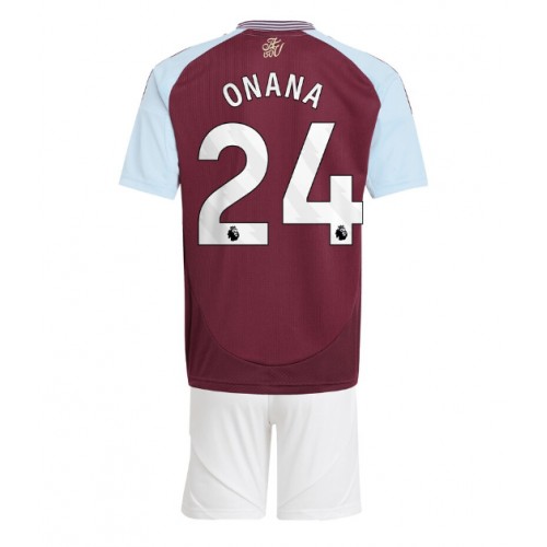 Otroški Nogometni dresi Aston Villa Amadou Onana #24 Domači 2024-25 Kratek Rokav (+ Kratke hlače)